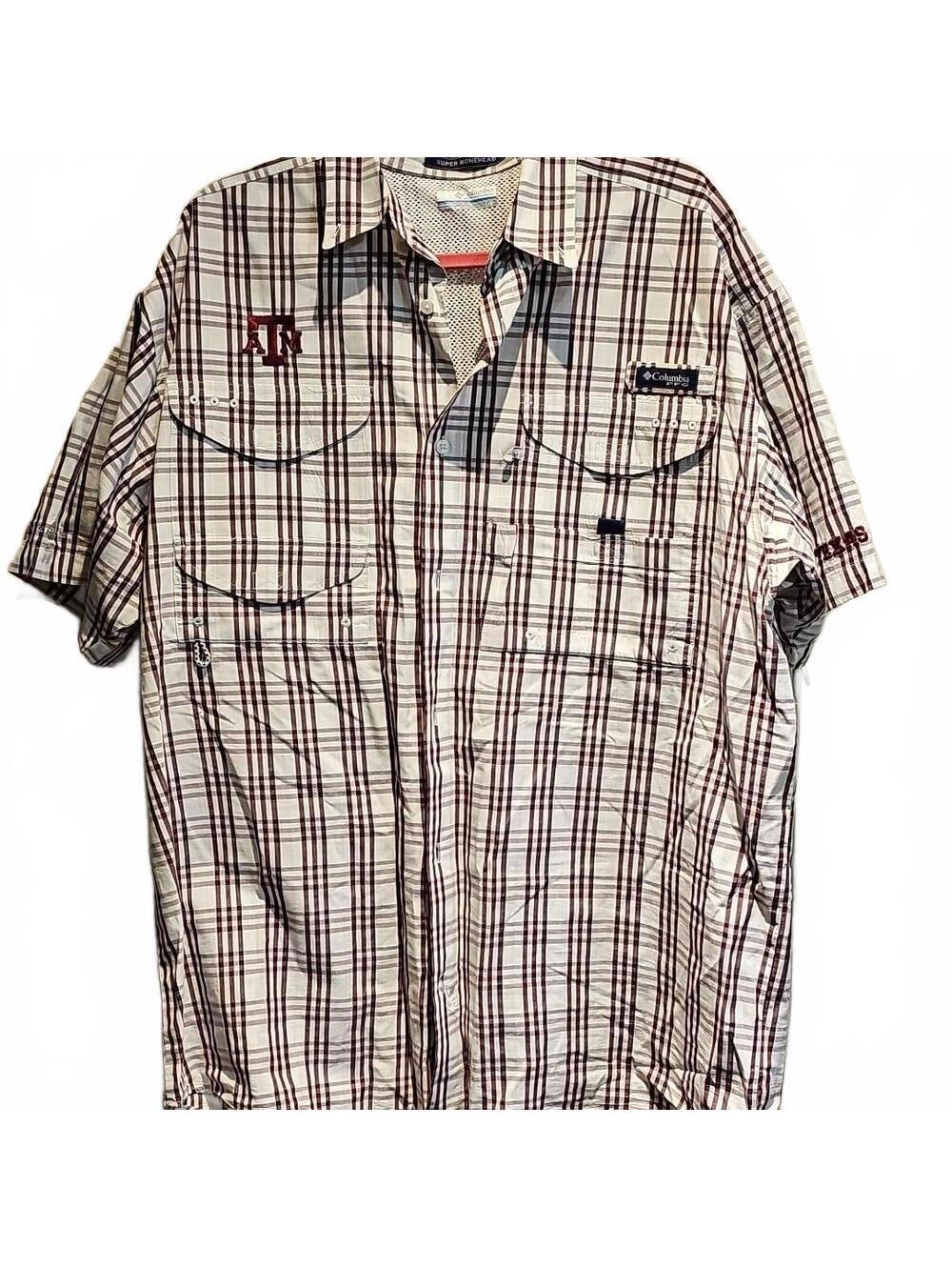 Columbia Texas A&M Aggies Super Bonehead Fishing Shirt Size L (FLAW)